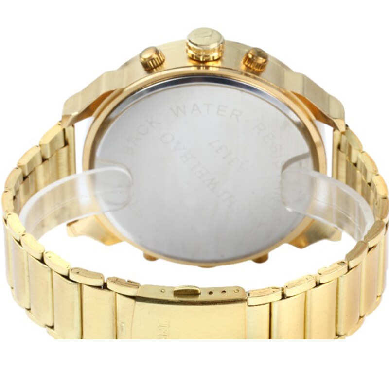 Reloj grande para hombre Correa de reloj de acero dorado de lujo Relojes de cuarzo para hombre Zona horaria dual Relogio Masculino Reloj casual para hombre