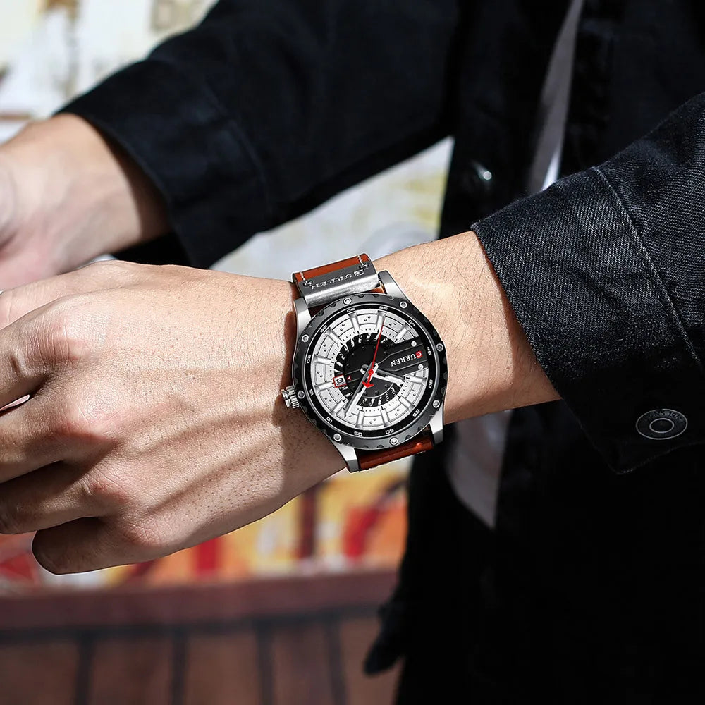 reloj de lujo con correa de cuero alta calidad
