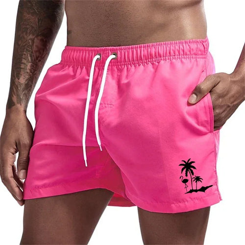 Pantalones cortos con estampado de árbol de coco y flamenco para