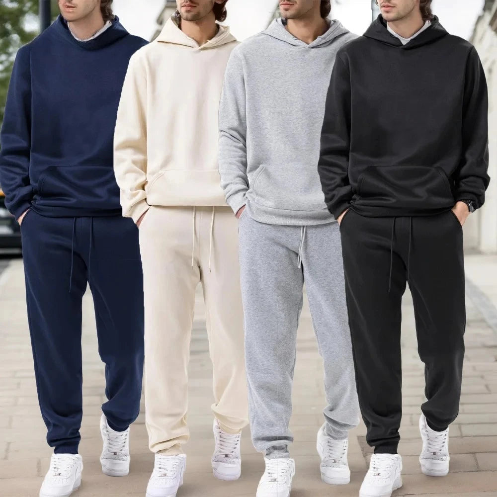 Sudadera con capucha de Color sólido para hombre conjunto de dos