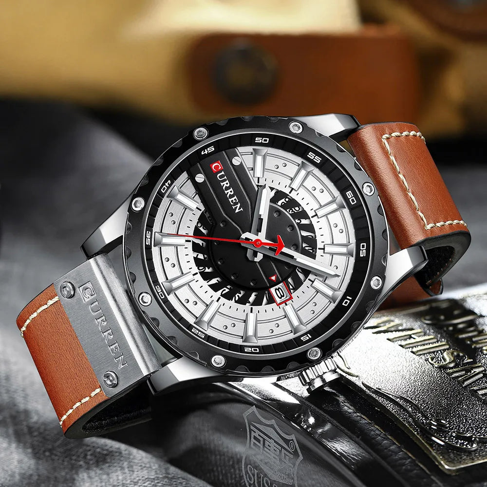 reloj de lujo con correa de cuero alta calidad