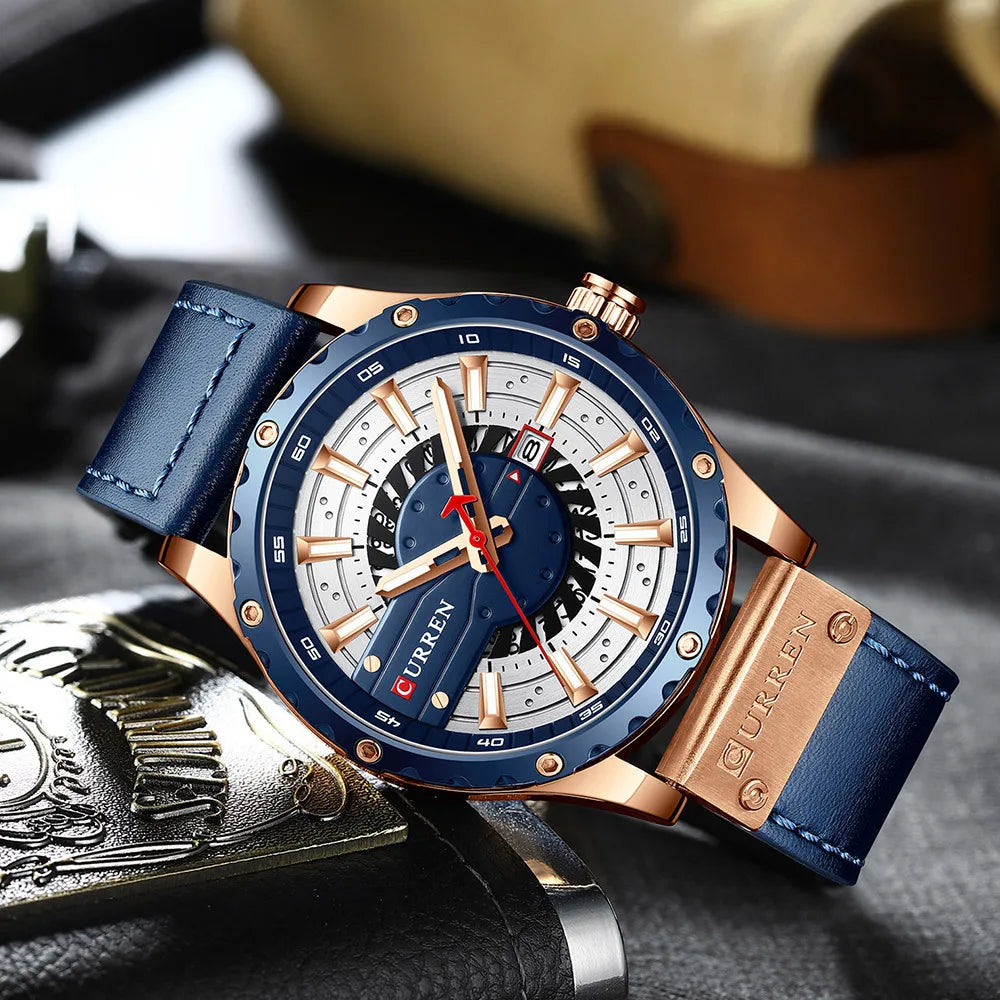 reloj de lujo con correa de cuero alta calidad