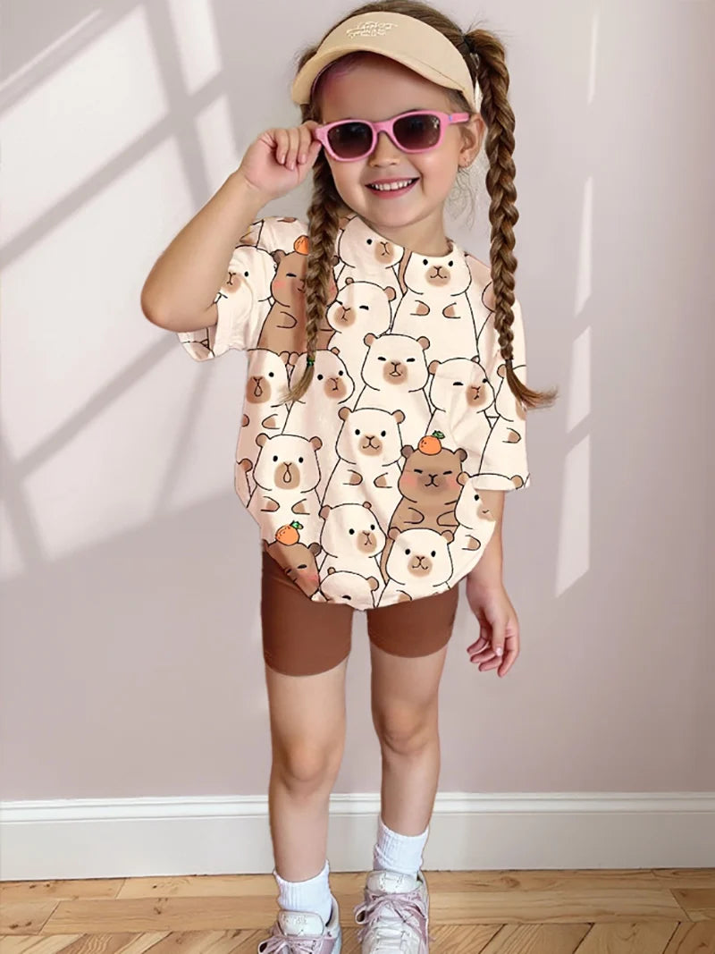 2Pcs  "Capybara" conjunto infantil de niña
