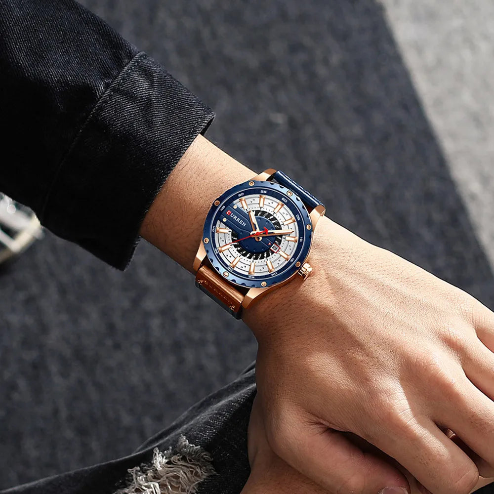 reloj de lujo con correa de cuero alta calidad
