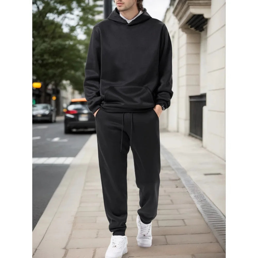 Sudadera con capucha de Color sólido para hombre conjunto de dos