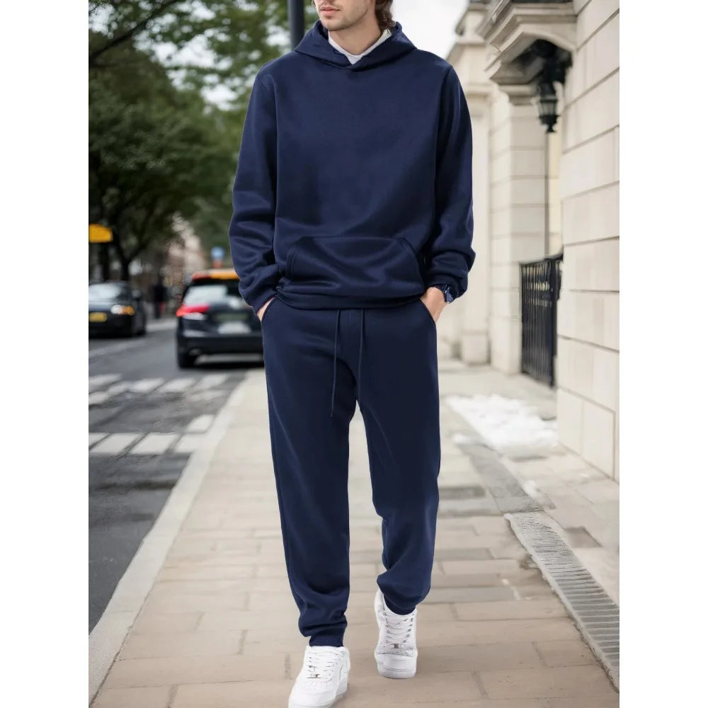 Sudadera con capucha de Color sólido para hombre conjunto de dos