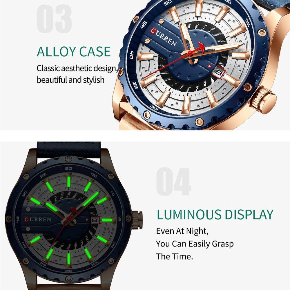 reloj de lujo con correa de cuero alta calidad