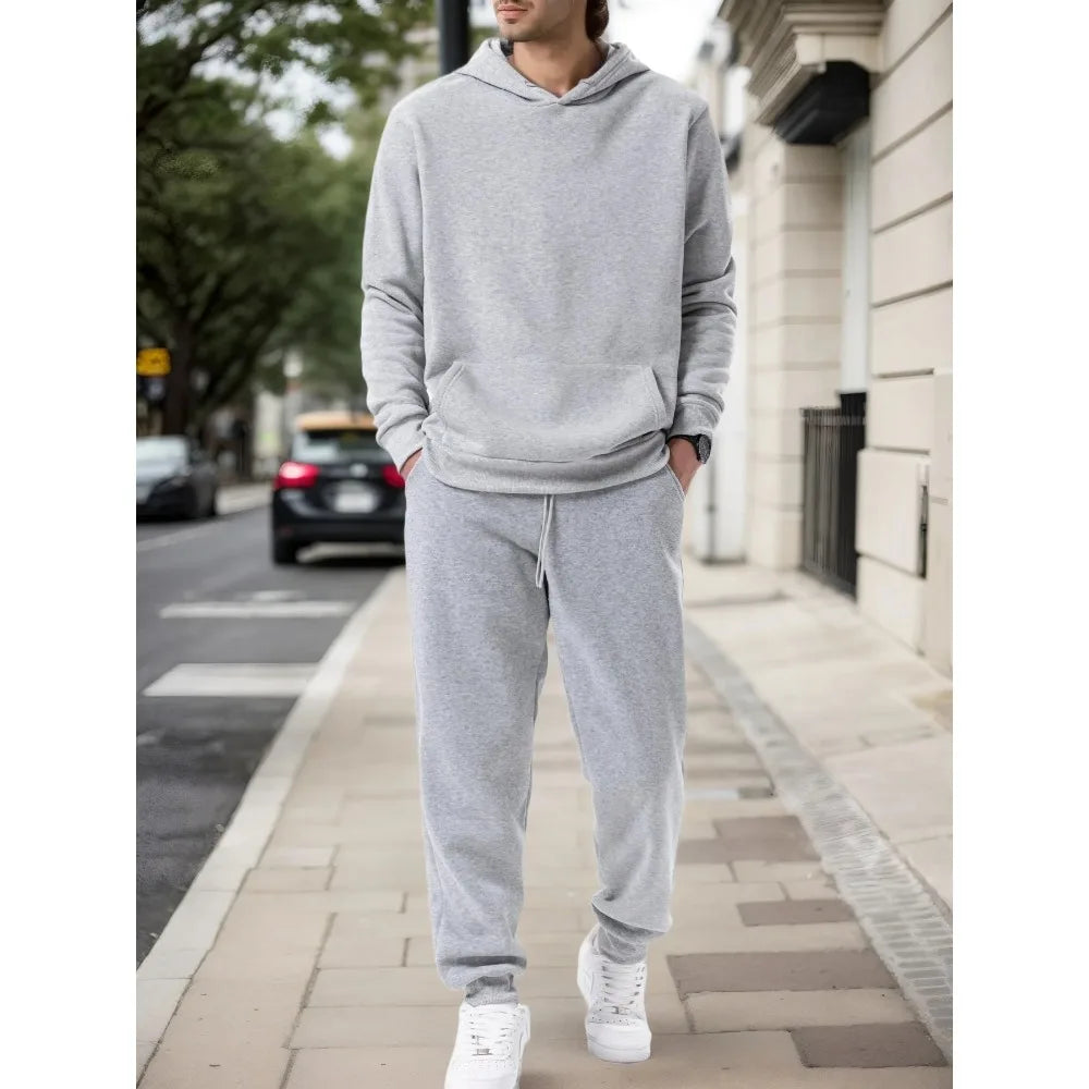 Sudadera con capucha de Color sólido para hombre conjunto de dos
