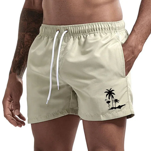 Pantalones cortos con estampado de árbol de coco y flamenco para