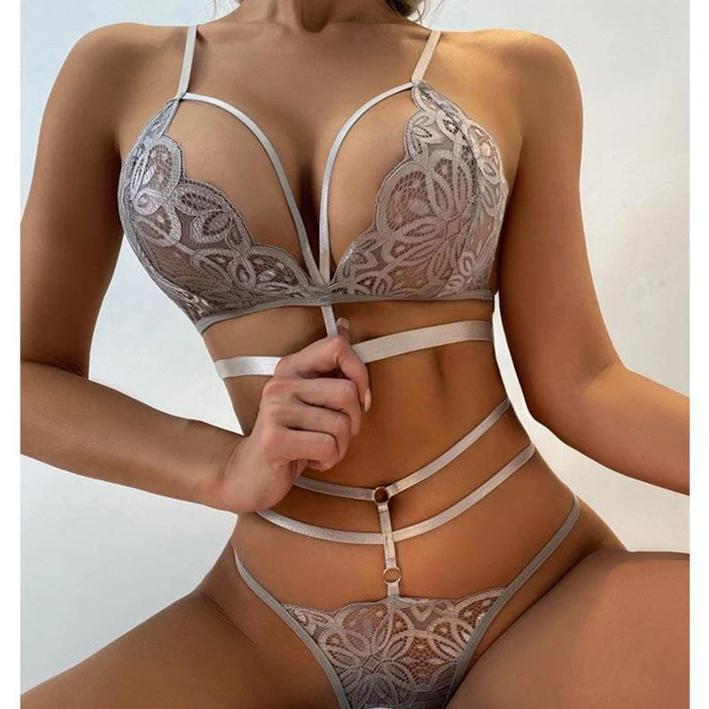 Transparent Sexy Lingerie For Women Lace Bra And Panty Sets Female