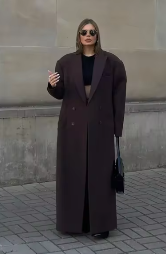 Abrigo Fino de Doble Botón y Solapa de Mujer